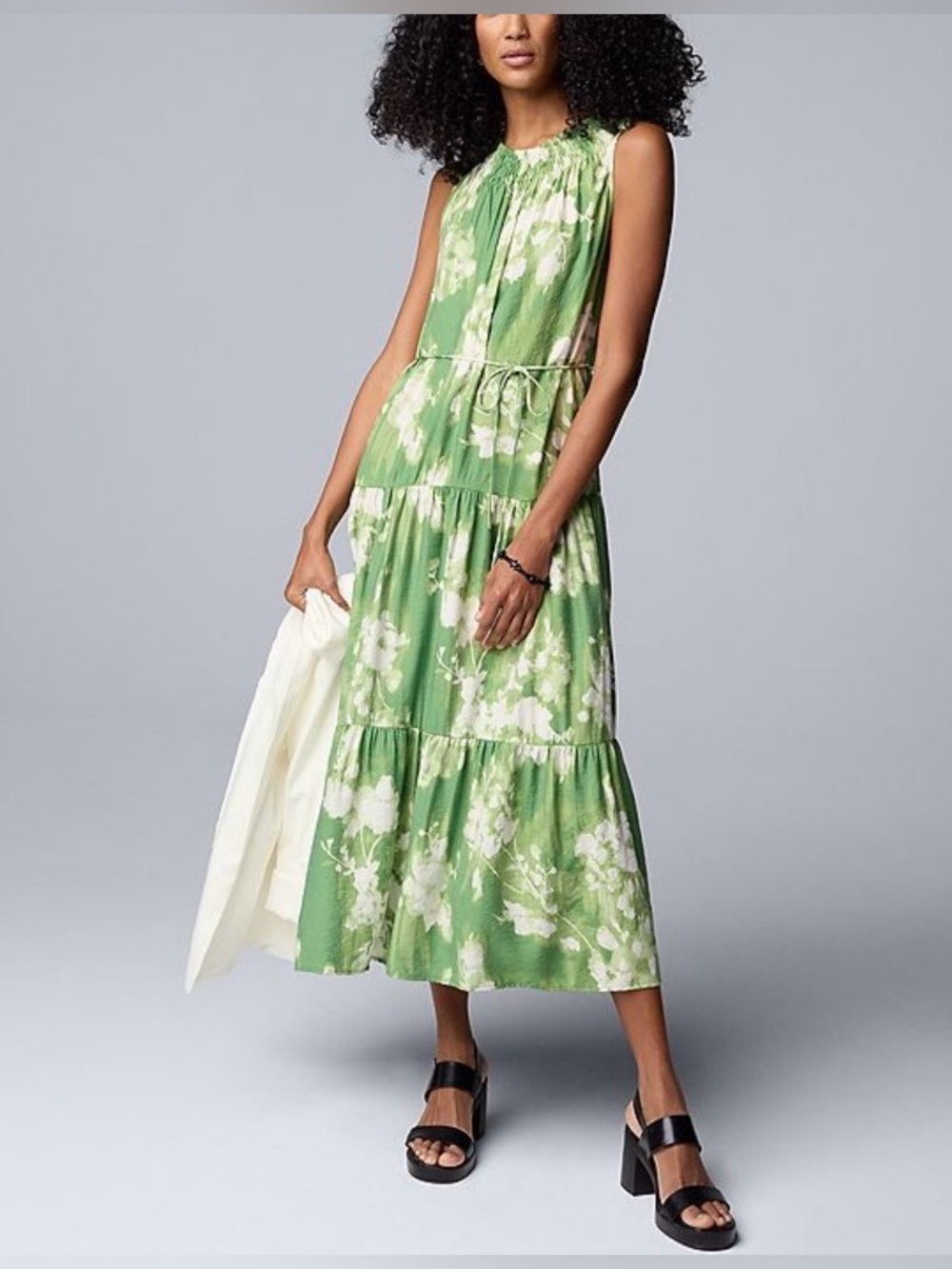 Simply Vera Vera Wang Floral Tiered Flowy Green & White Maxi Dress; NWT, Sz.S